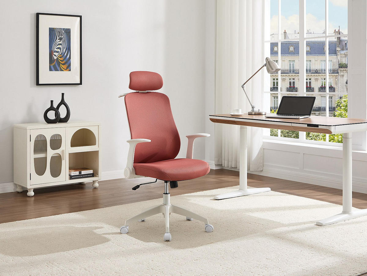 BÜROSESSEL - 64 x 63 - stoff - terracotta, weiß Zyliro - Weiß, Textil (64/117/63cm) - Vente-Unique
