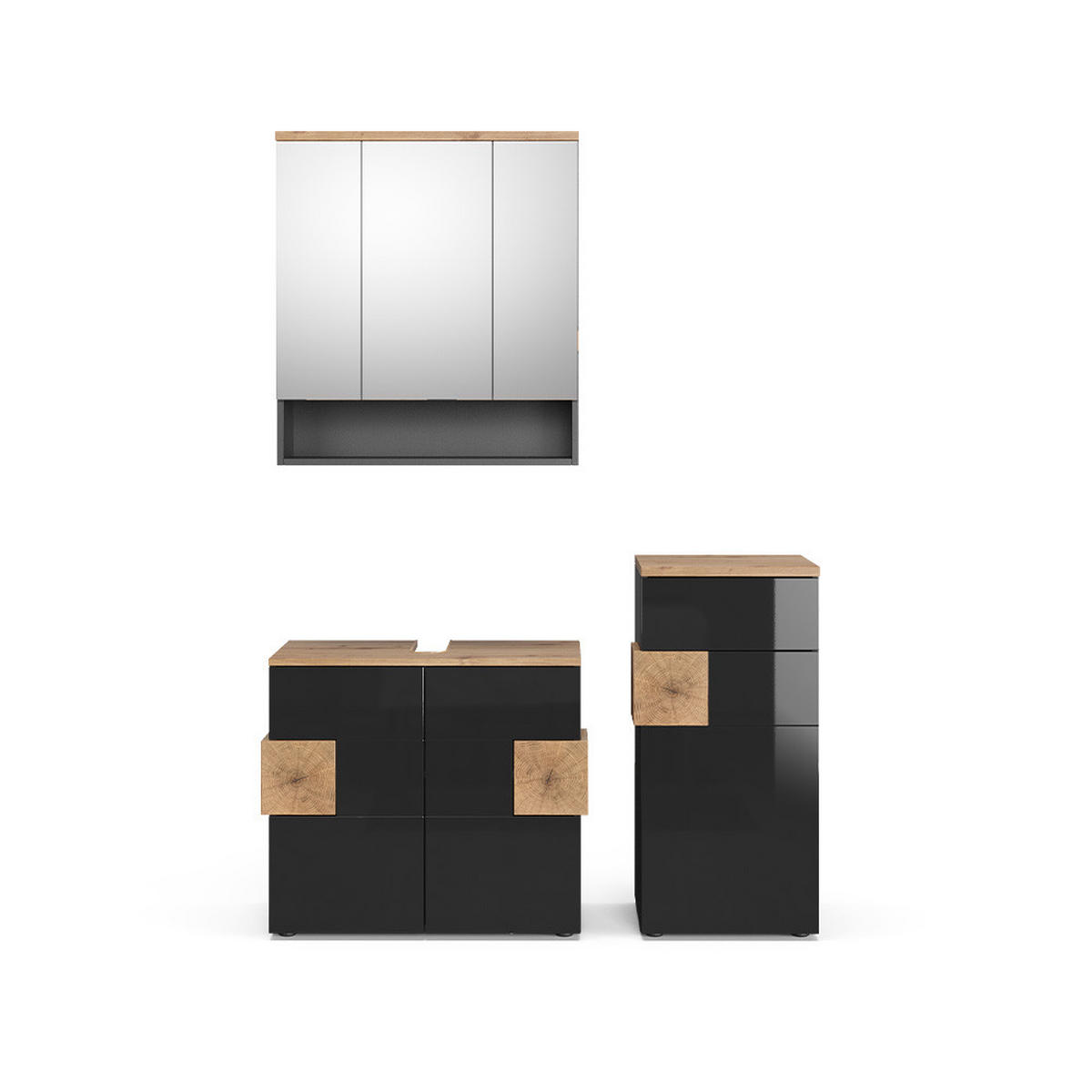 BADMÖBEL-SET Eden Anthrazit 3 Teile - Anthrazit/Eiche Artisan, Holzwerkstoff (73/64/37cm) - Vicco