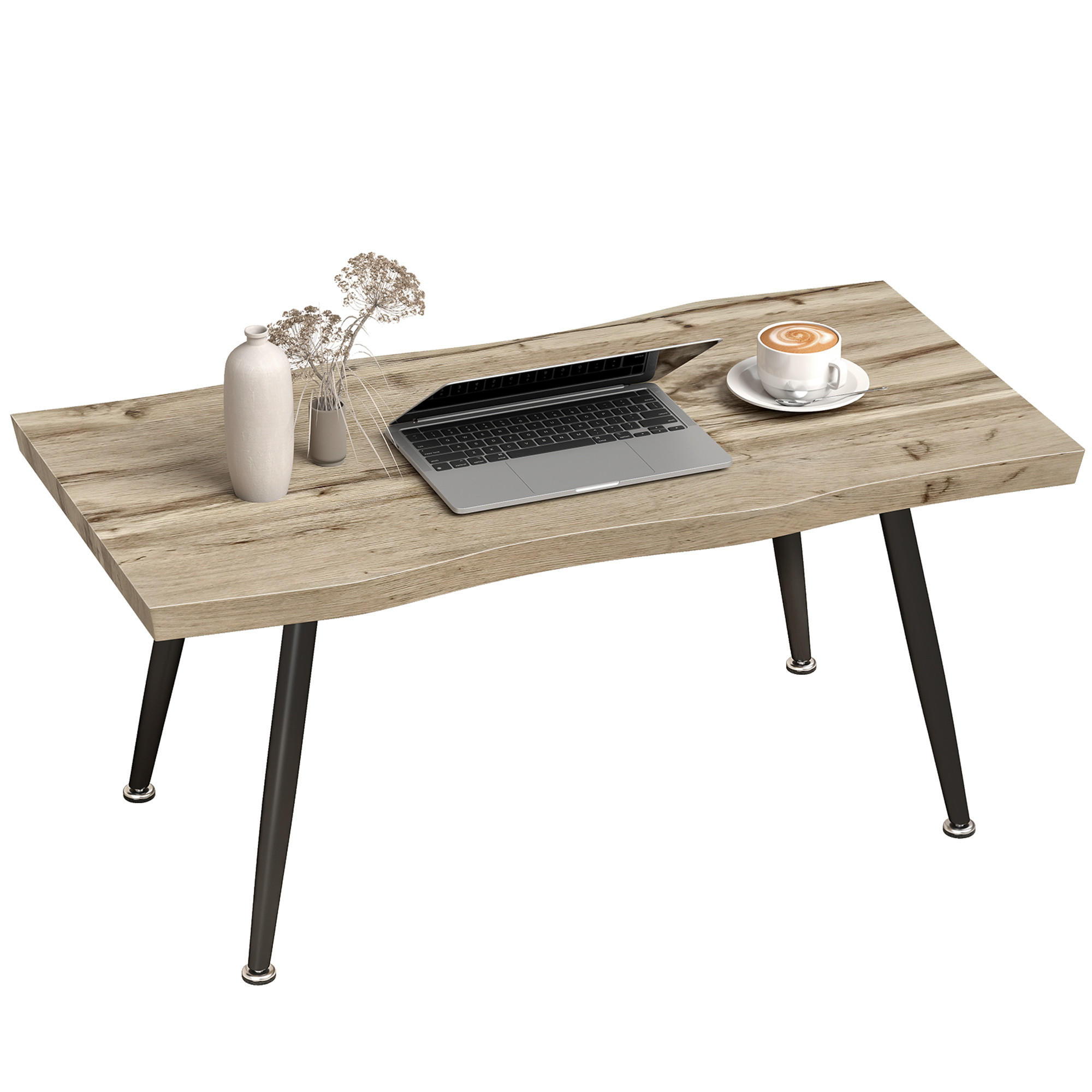 COUCHTISCH Beistelltisch mit Stahlbeine, 4 cm dicker Tischplatte Wohnzimmertisch 100 x 50 x 45 cm Eiche+Schwarz - Eichefarben, Holzwerkstoff (50/100/45cm)