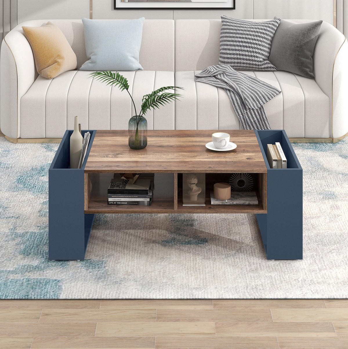 COUCHTISCH 111/60/40 cm mit Schublade und beidseitigem Stauraum - Schwarz, Holzwerkstoff (111/60/40cm) - Flora Grace