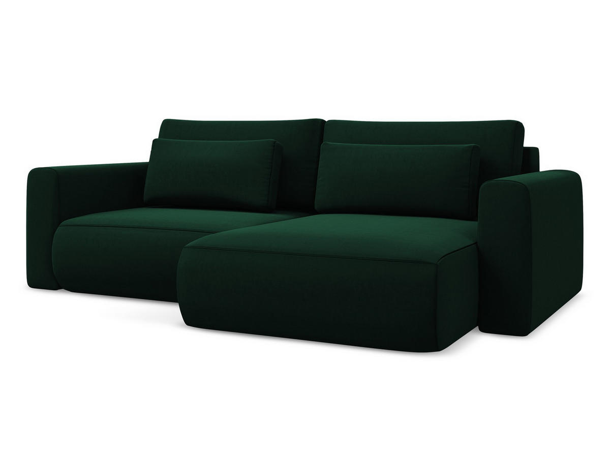 ECKSOFA mit Schlaffunktion Samt Stoff Grün - Dunkelgrün/Schwarz, Kunststoff/Textil (240/149cm) - Makamii