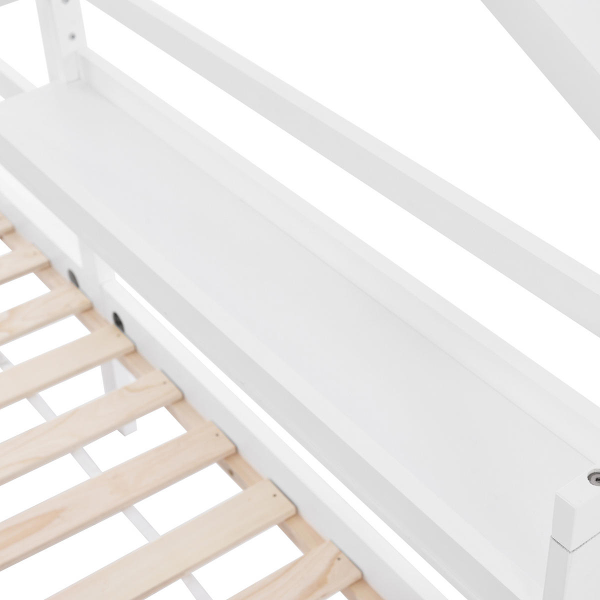 KINDEREINZELBETTEN aus Kiefer 90x200 cm in Weiß mit Ablageregal & Rausfallschutz - Weiß, Holz (90/200cm) - Modfu