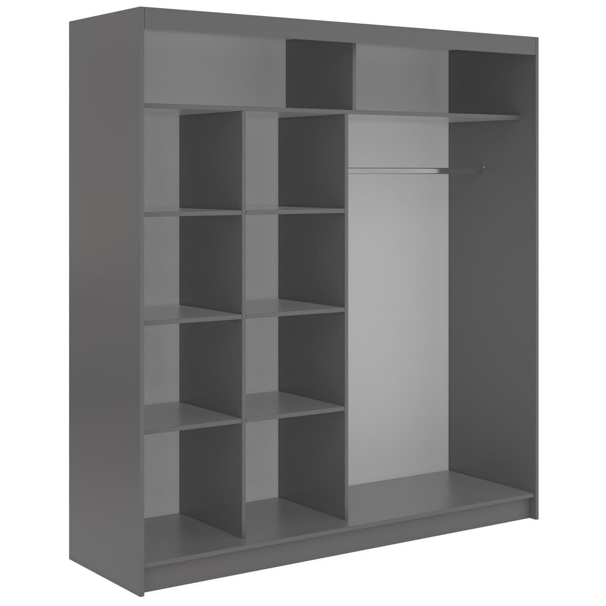 SCHWEBETÜRENSCHRANK 200 - DUBROWNIK - Grau mit Spiegel - Alufarben/Grau, Holzwerkstoff/Metall (200/216/61cm) - MKS