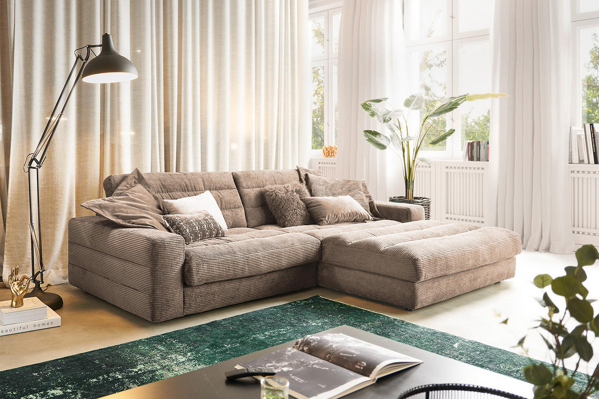 ECKSOFA LANA SOFA Taupe Cord - Taupe/Schwarz, Textil (296/205cm) - KAWOLA