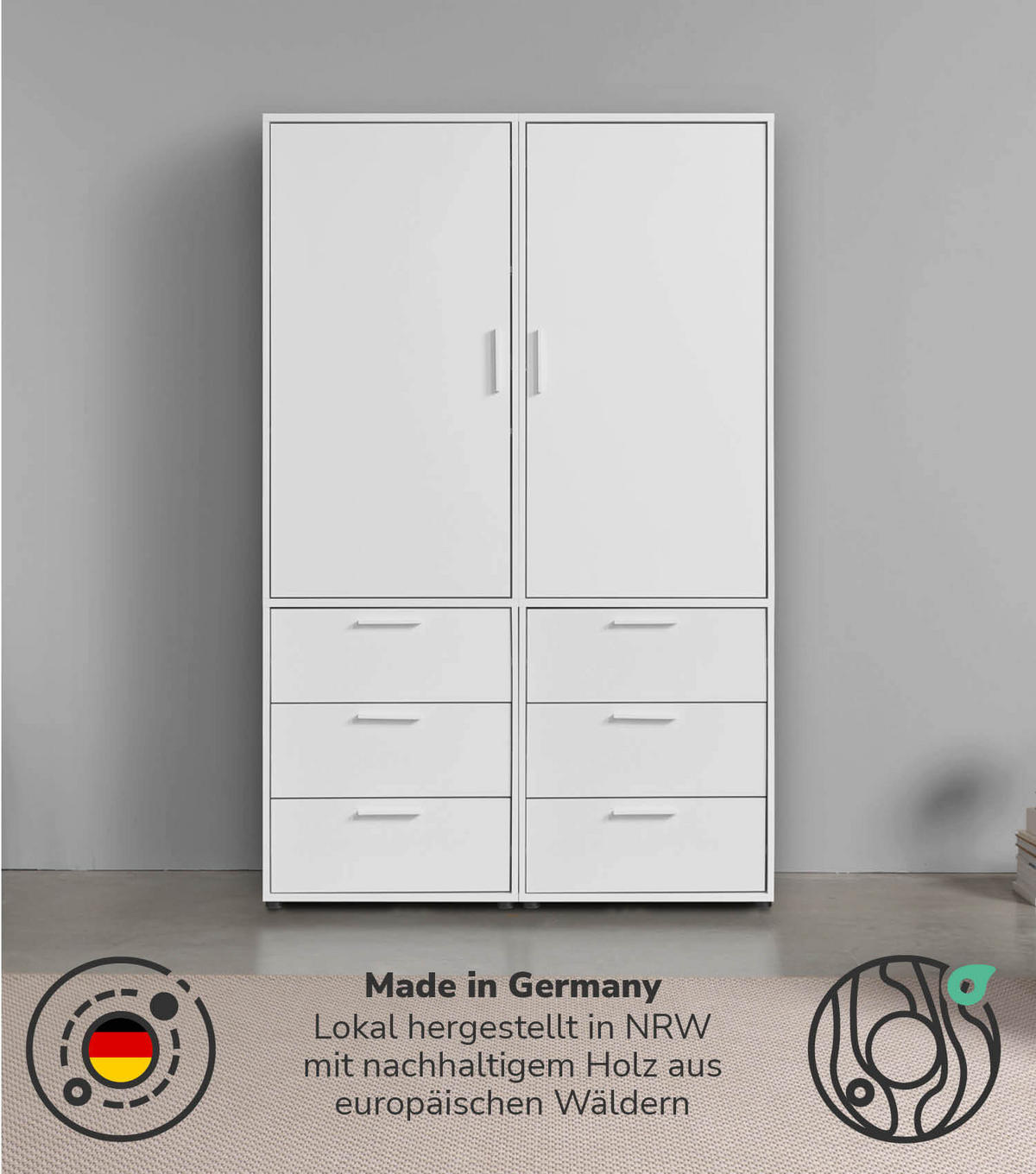 KLEIDERSCHRANK Der Grenzenlose - Weiß, Holzwerkstoff (120/187/58cm) - Mokebo
