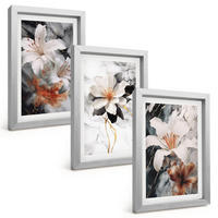 BILDER SET 3er Set - 20x30 cm Silberner Rahmen - Blumen Marmor weiß schwarz - Silberfarben, Kunststoff (20/30cm) - TULUP
