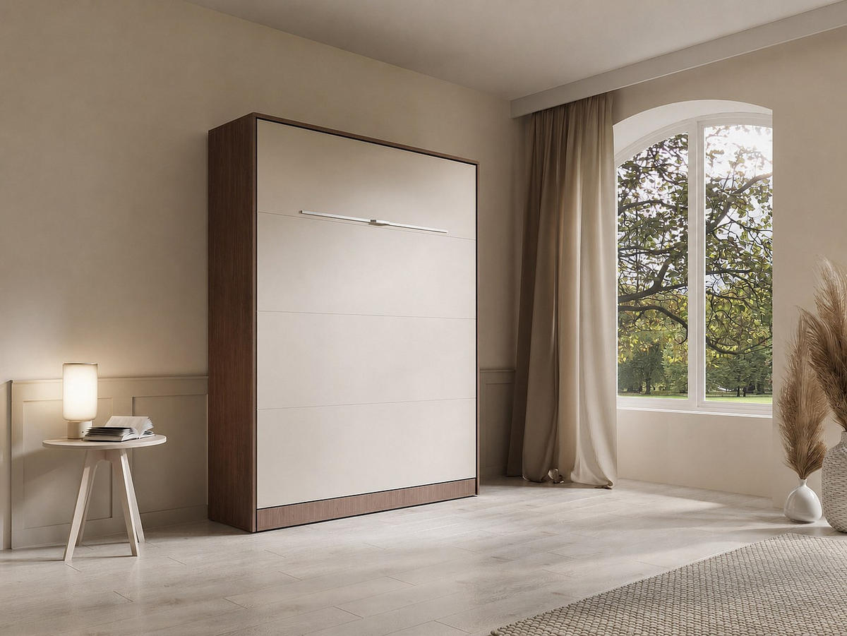 SCHRANKBETT - 2 Personen - holz - naturfarben dunkel, beige Rapili - Beige/Naturfarben, Holz/Metall (160/200cm) - Vente-Unique