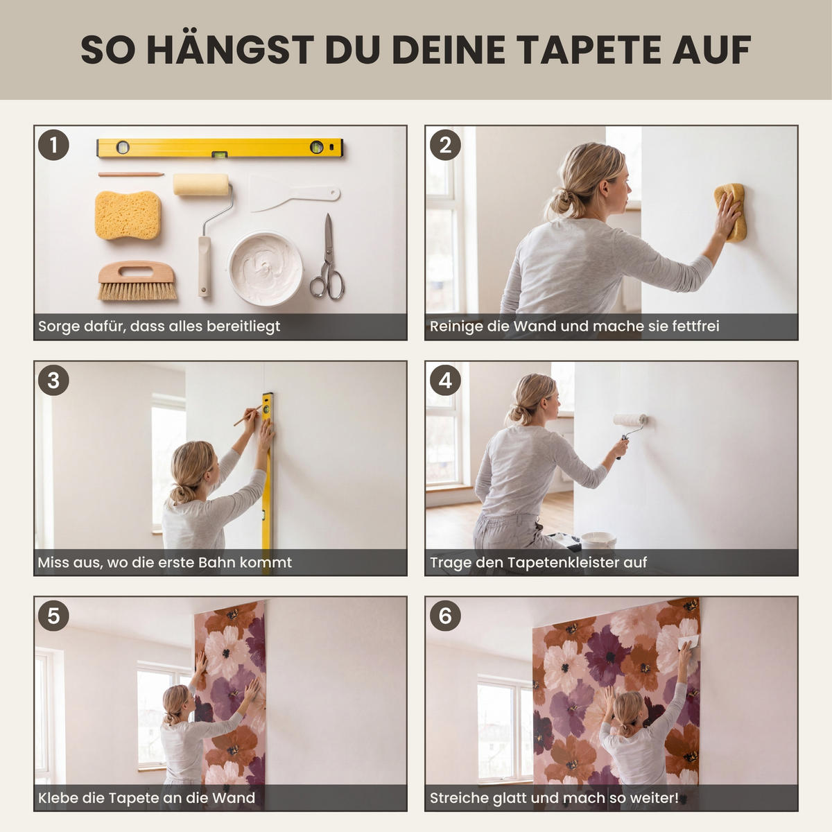 TAPETE - Blumen - Abstrakt - Erdtöne - 220x280 cm - Multicolor, Papier (220/280cm) - OnlyWow
