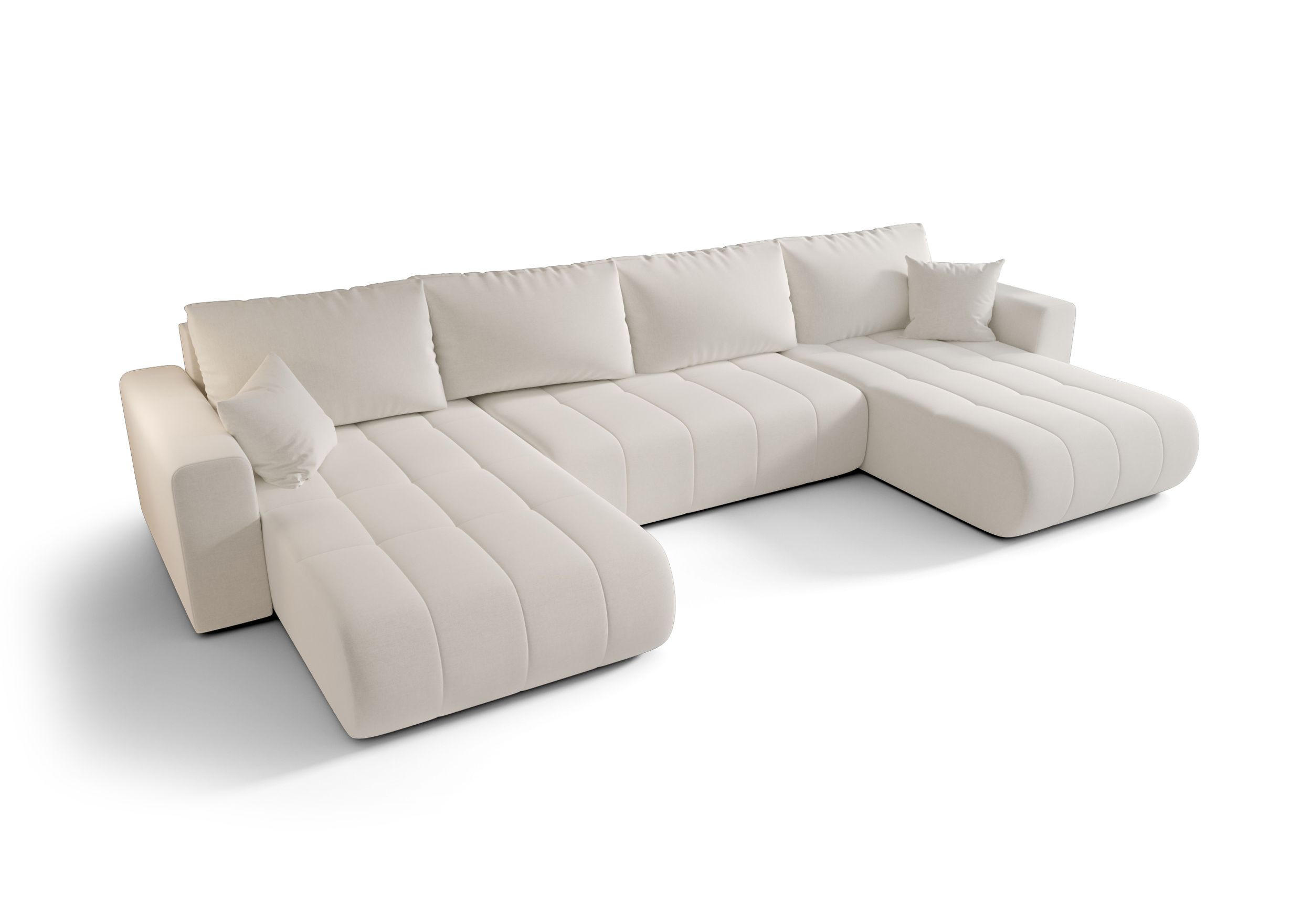 SEDACÍ souprava LARA tvar U bílá pletená tkanina Wind 2 - funkce spaní, úložný prostor - bílá, textil (385/85/175cm) - Cornero