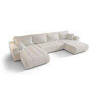 SEDACÍ souprava LARA tvar U bílá pletená tkanina Wind 2 - funkce spaní, úložný prostor - bílá, textil (385/85/175cm) - Cornero