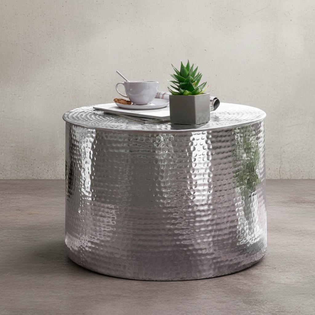 COUCHTISCH Orientstil Hammerschlag-Aluminium, Silber 61x61x40 cm - Silberfarben, Metall (61/61/40cm) - KADIMA DESIGN
