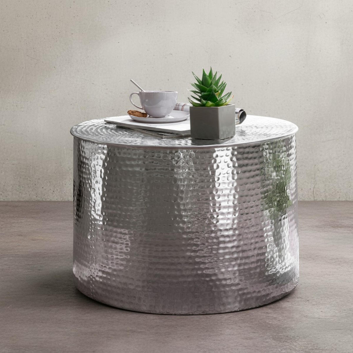 COUCHTISCH Orientstil Hammerschlag-Aluminium, Silber 61x61x40 cm - Silberfarben, Metall (61/61/40cm) - KADIMA DESIGN