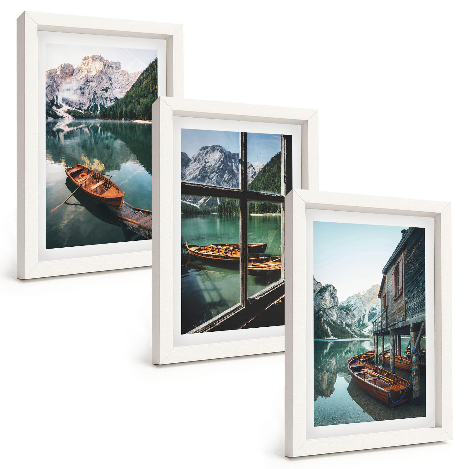 BILDER SET 3er Set - 20x30 cm Weißer Rahmen - Bootshaus am Bergsee - Weiß, Kunststoff (20/30cm) - TULUP