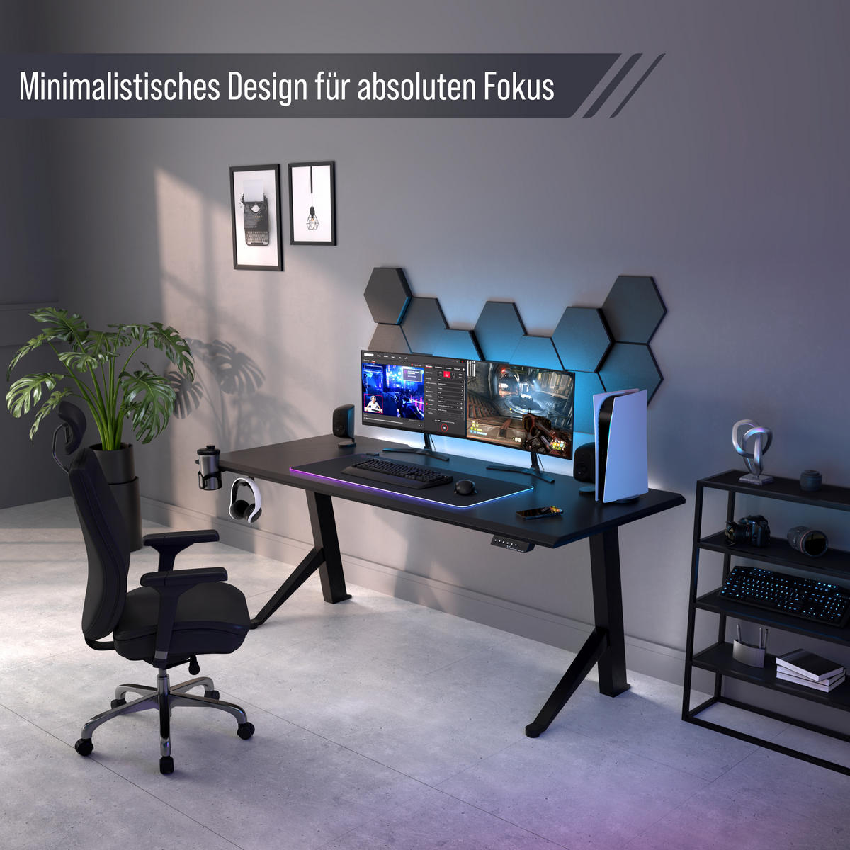 TISCHPLATTE 180x80, Schreibtischplatte 180x80 cm - Outline, Carbon-Optik - Anthrazit, Holzwerkstoff (180/80/2.5cm) - Ultimate Setup
