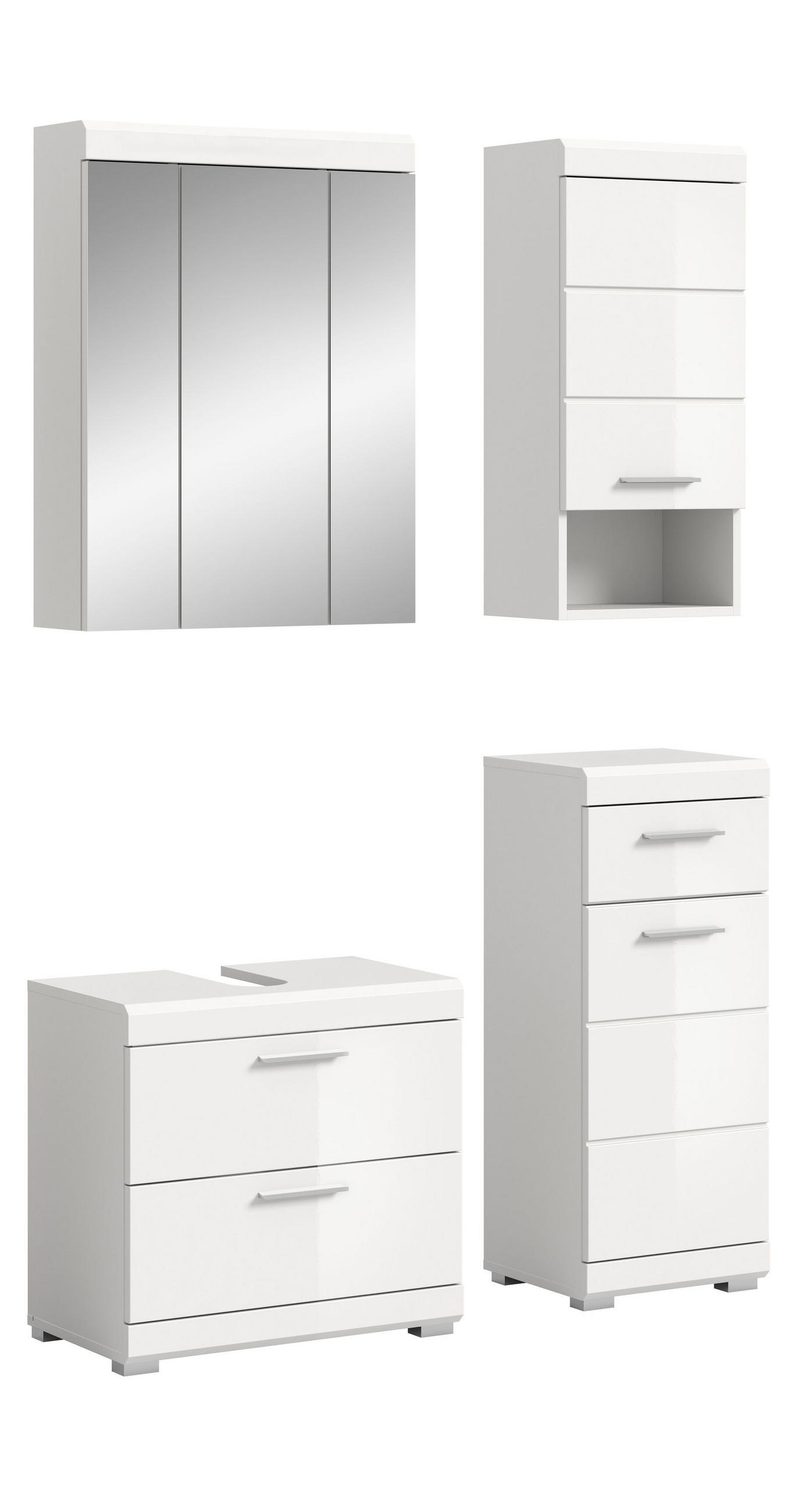 BADKOMBINATION 4tlg. Scout Bad in weiß Nachbildung und weiß hochglanz B/H/T: 112x191x34 cm - Weiß, Holz (112/191/37cm)