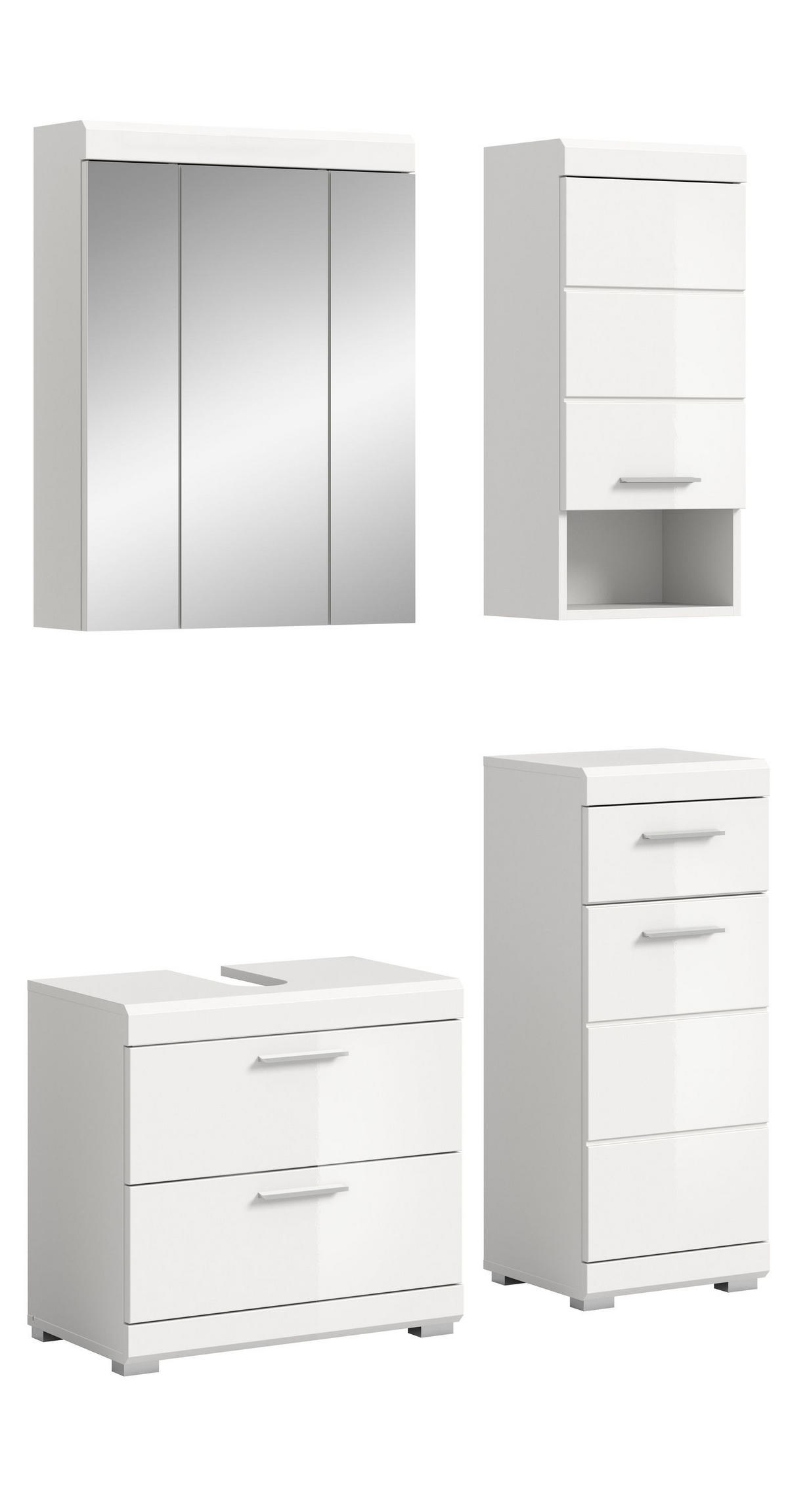 BADKOMBINATION 4tlg. Scout Bad in weiß Nachbildung und weiß hochglanz B/H/T: 112x191x34 cm - Weiß, Holz (112/191/37cm)