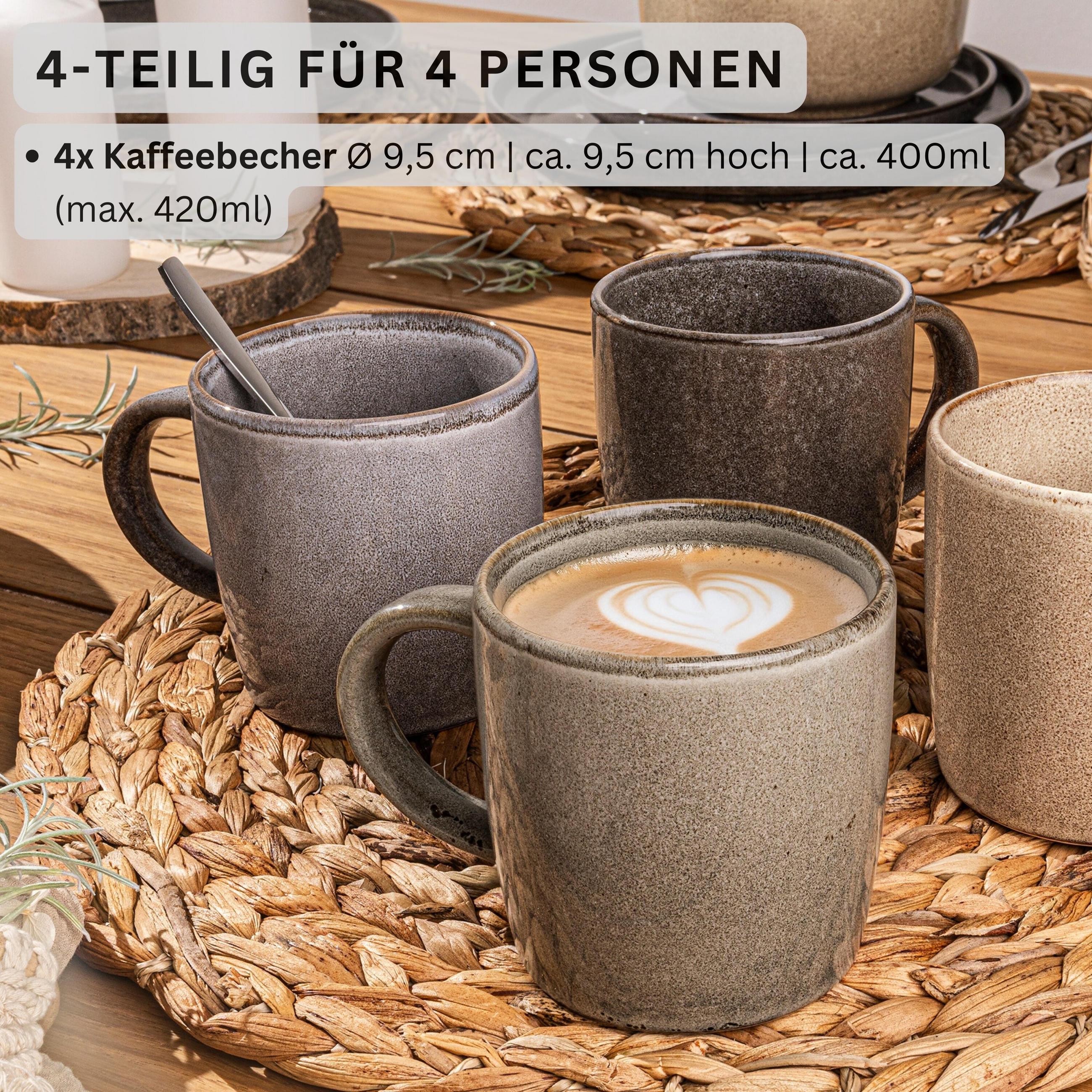 KAFFEEBECHER SET KAIRO - 4 teilig aus Steingut - Multicolor, Keramik (0.4L) - Sänger