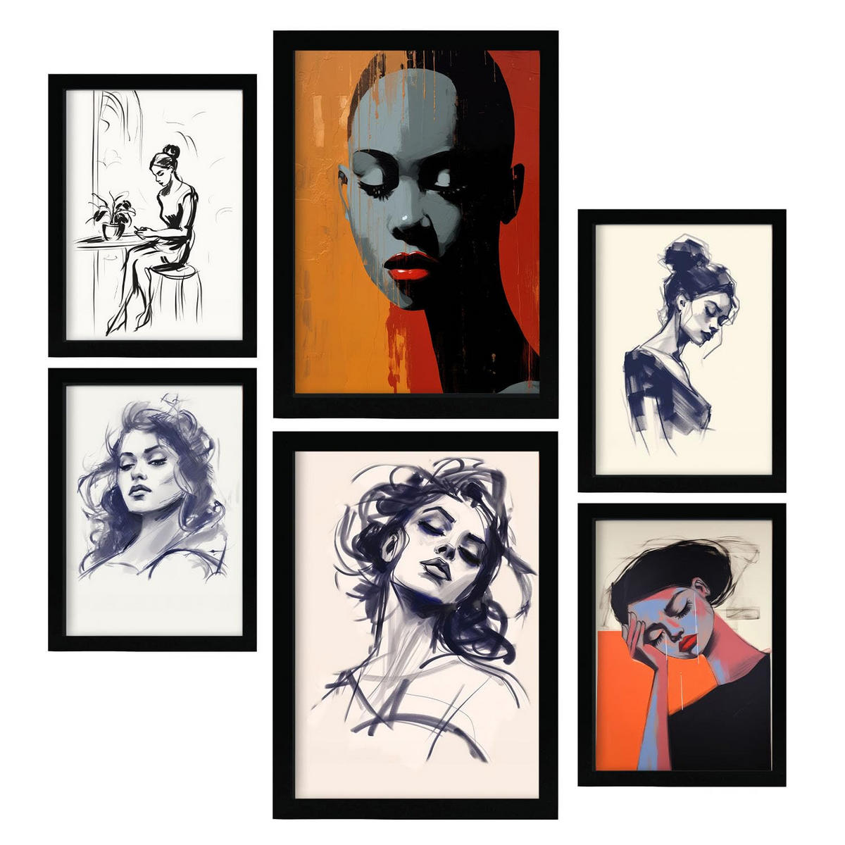 POSTER Set Mit 6 Verlockend In Damenplakat A3 & A4 Schwarzer Rahmen - Schwarz, Papier (29/3cm) - Nacnic