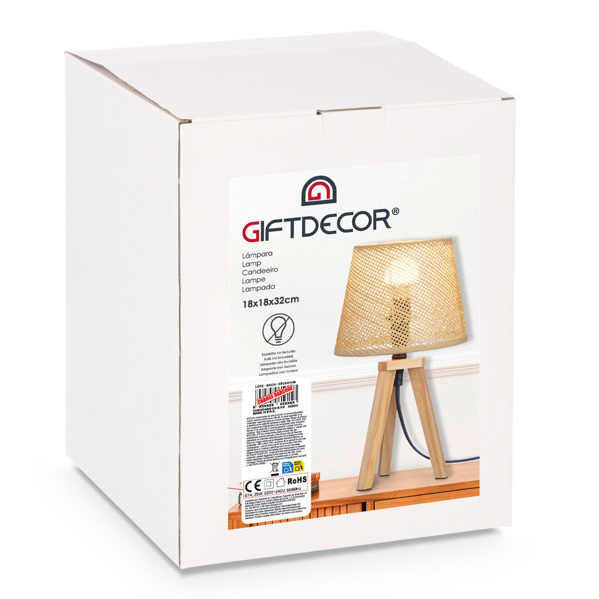 NACHTTISCHLAMPE Boho Natural 32 cm - Beige, Holz (18/18/32cm) - Giftdecor