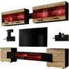 WOHNZIMMERSET Foggia, 6er-Set, Schwarz, Front Eiche Wotan, LED Mehrfarbige - Eiche Wotan/Schwarz, Glas/Holzwerkstoff (230/190/45cm) - Komodee