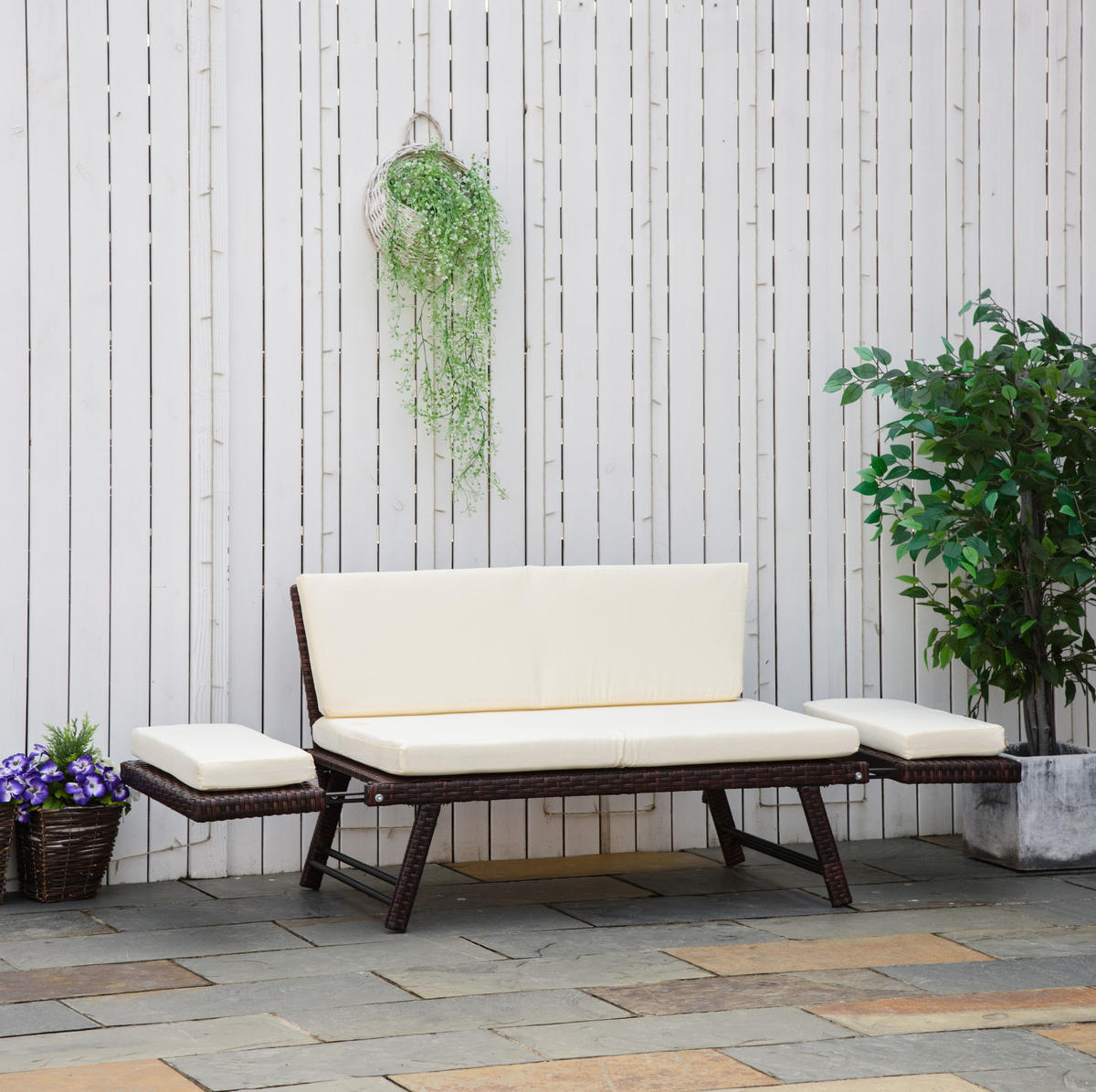 LOUNGESOFA aus Rattan 129x63x67 cm Braun mit klappbaren Armlehnen und Liegefunktion - Braun, Naturmaterialien (63/67/129cm) - Modfu