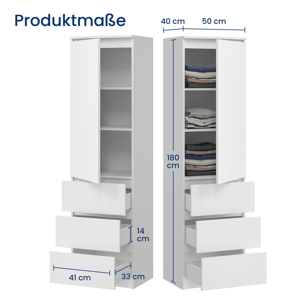 KLEIDERSCHRANK in Weiß - Weiß, Holzwerkstoff (40/180/50cm) - Home Collective