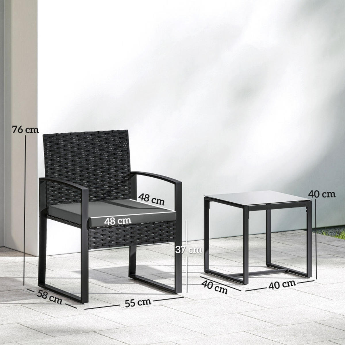 GARTENMÖBEL,2 Stühle+Couchtisch,dunkelgrau - Grau, Metall - Vallsero