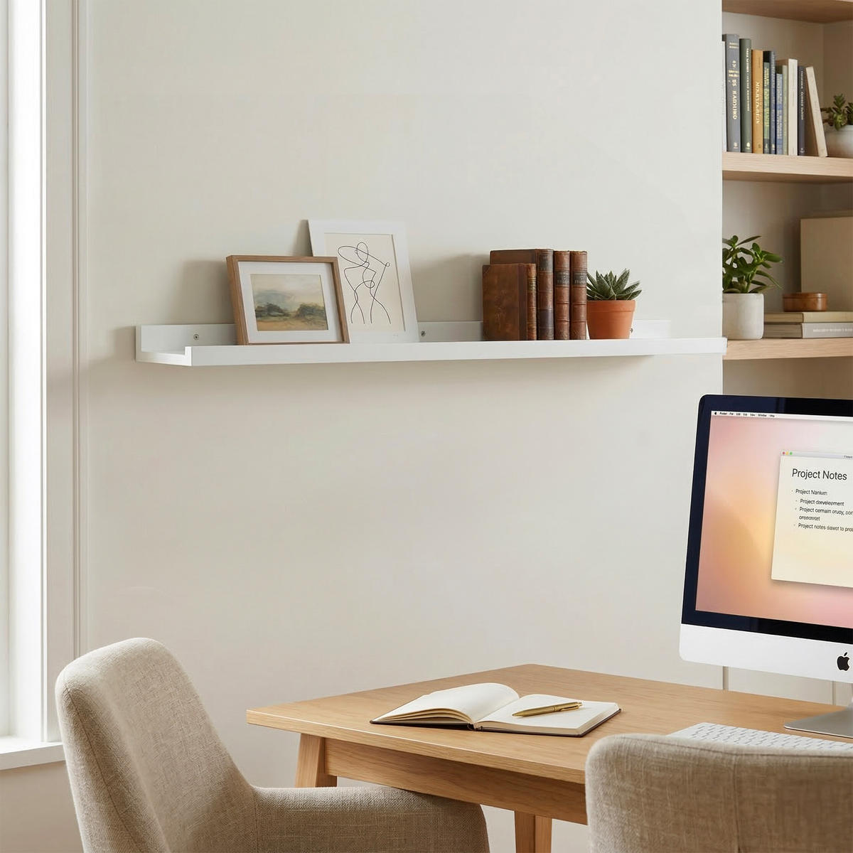 STENNÁ polica - biela, drevo (80/5/15cm) - Relaxdays