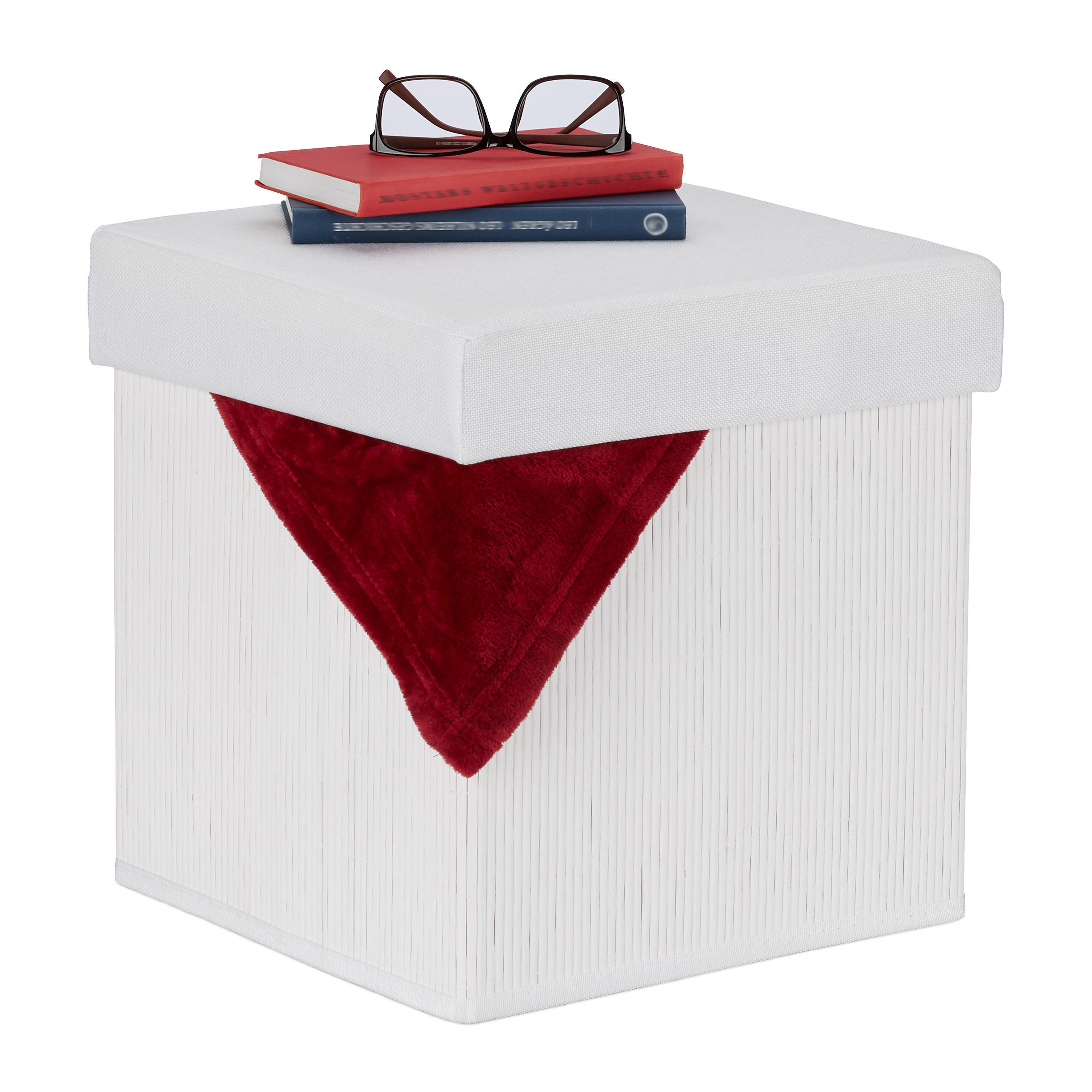 SITZHOCKER - Weiß, Holz/Holzwerkstoff (35/35/35cm) - Relaxdays