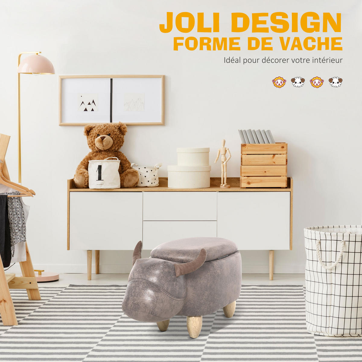 POUF DE-16365 mit Stauraum und Tierkopf-Design Braun - Braun, Textil (35/36/62cm) - ComfortXL