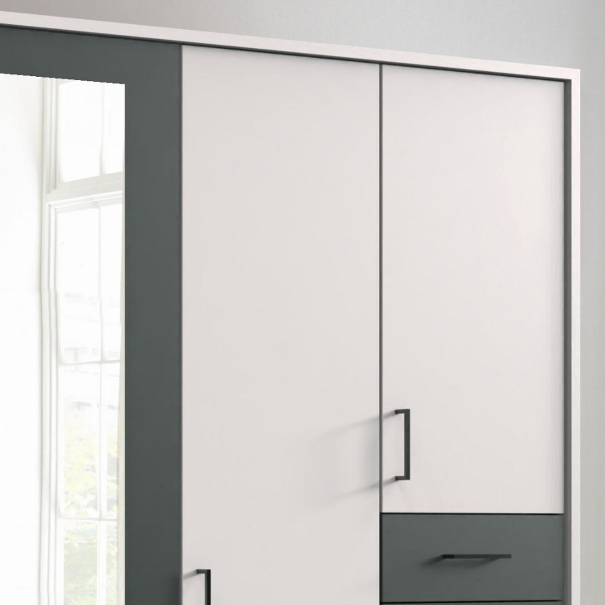 DREHTÜRENSCHRANK Kleiderschrank B273/H210/T58 cm Schubkästen & Passepartout & 2 Spiegeltüren, Weiß mit Absetzungen in Grafit, Griffe schwarz / 22578 - Schwarz/Graphitfarben, Holzwerkstoff/Kunststoff (273/210/58cm) - luma-home