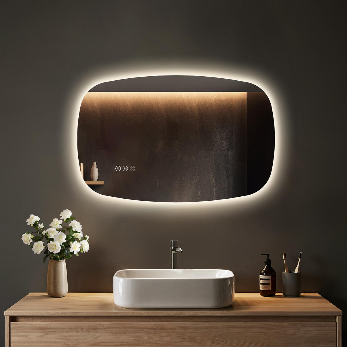BADSPIEGEL MIT BELEUCHTUNG 70/45 cm Oval mit dimmbarer LED-Beleuchtung und Antibeschlag - Transparent, Glas (45/70/2.5cm) - S'AFIELINA