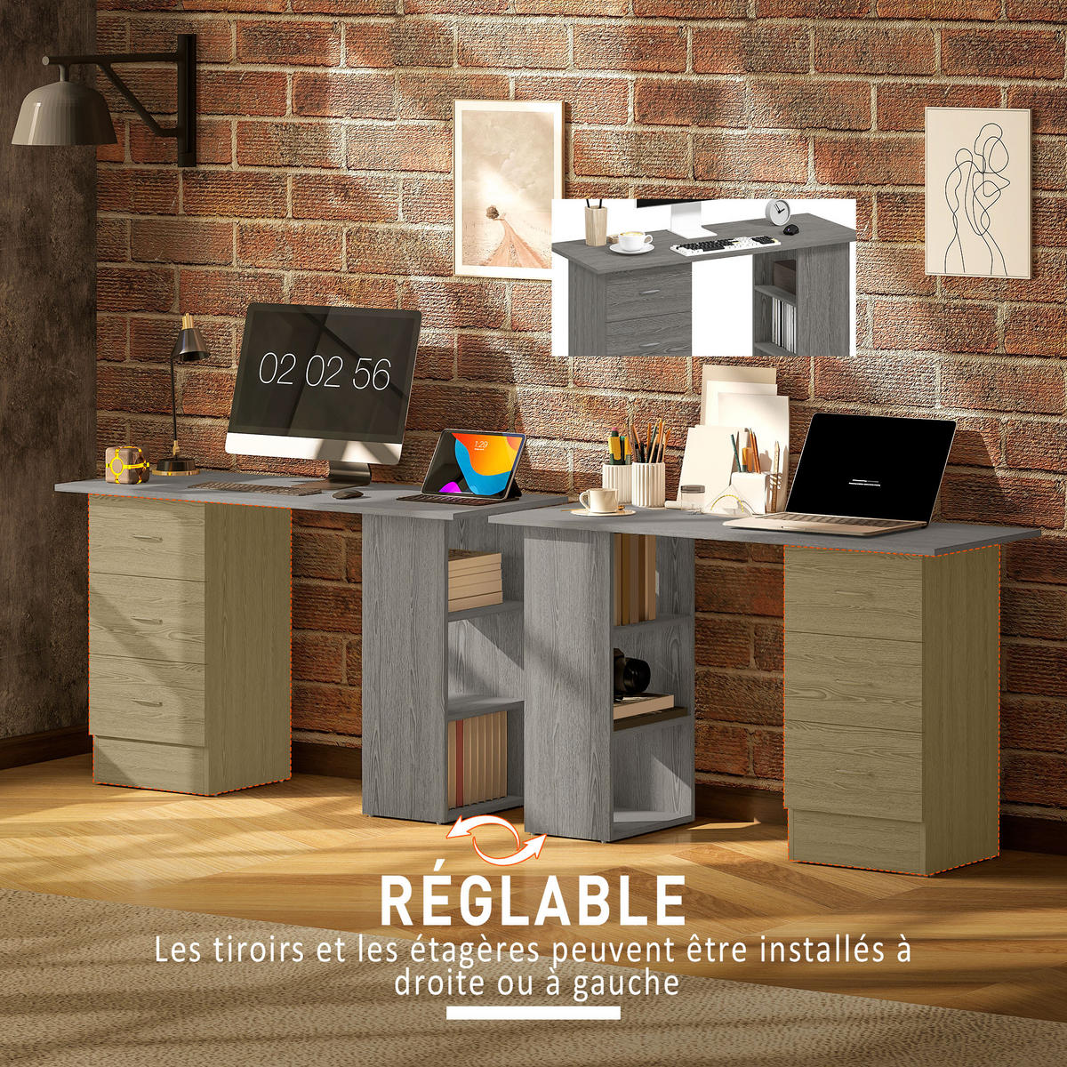 SCHREIBTISCH Grau mit 3 Schubladen und 3 Regalfächern 120/49/72 cm - Grau, Holzwerkstoff (49/120/72cm) - PANGIVO
