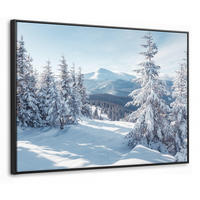 LEINWAND Bilder mit Rahmen - Winterlandschaft - Natur - Berge - Bäume - Schnee - 70x50 - Hellblau, Textil (70/50cm) - MuchoWow