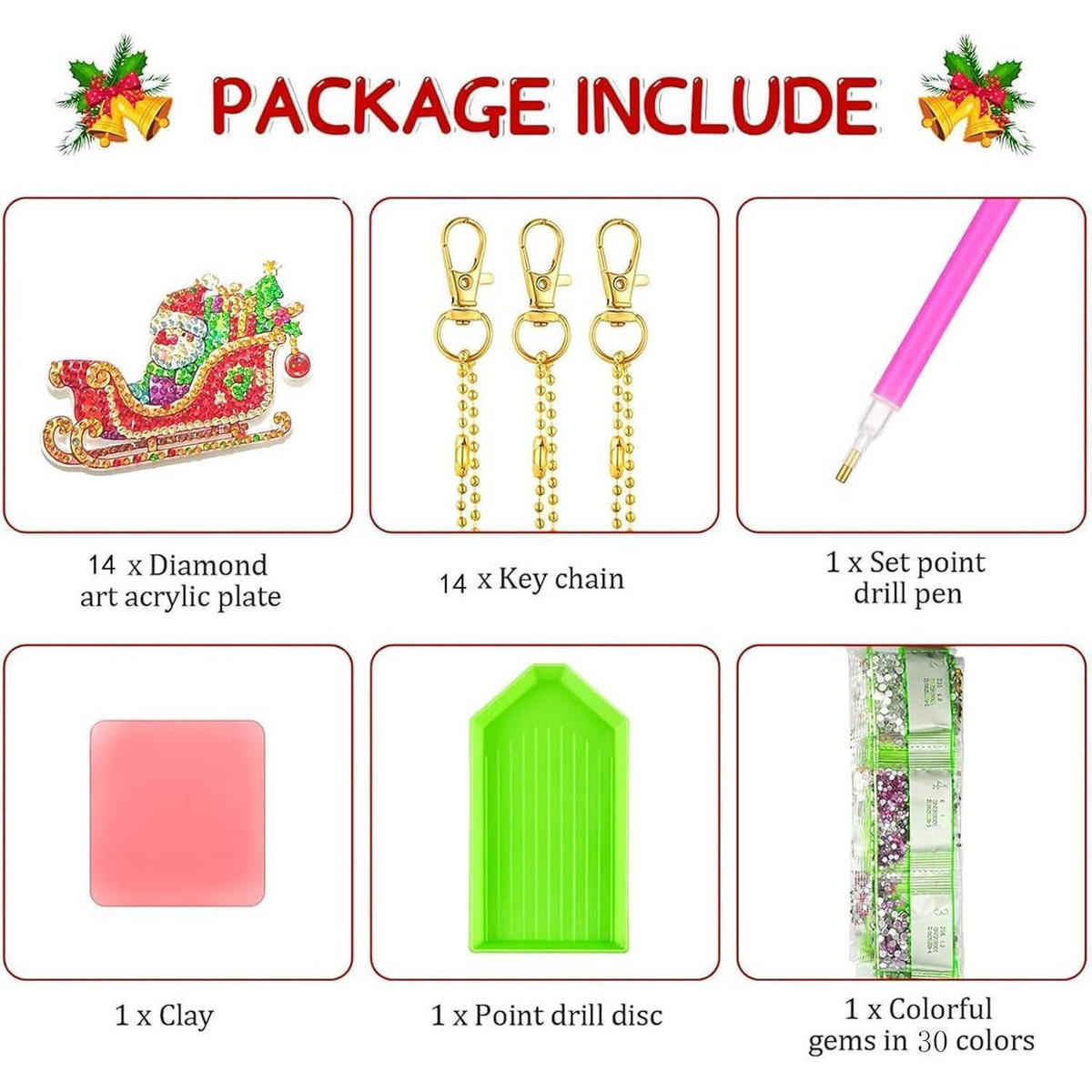 EFNHJF5 14 Set 5D Diamond Painting Weihnachten, Kinder Painting Kit, DIY Schlüsselanhänger Anhänger 14 Set Diamond Painting Weihnachten - Multicolor, Kunststoff (80/5/100cm)