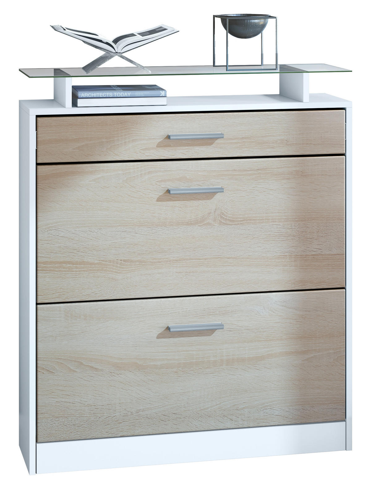 SCHUHSCHRANK Loret Front in Eiche sägerau - Eiche San Remo, Holzwerkstoff (89/104/23cm) - Vladon