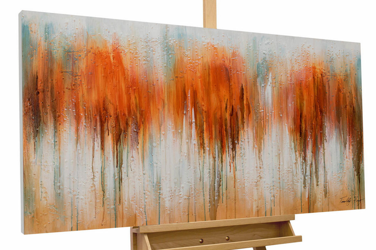 ACRYLBILD HANDGEMALT 120/60 cm - Orange/Grün, Holz/Textil (120/60cm) - KUNSTLOFT