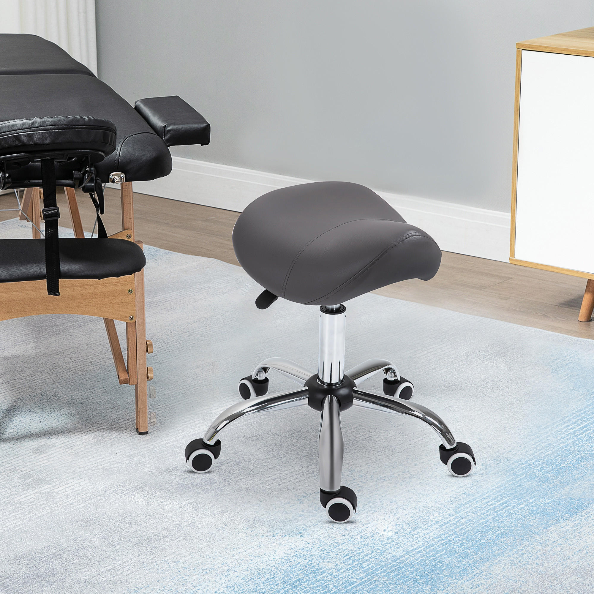 SATTELHOCKER, Arbeitshocker, Grau - Grau, Kunststoff (53/49/52cm) - HOMCOM