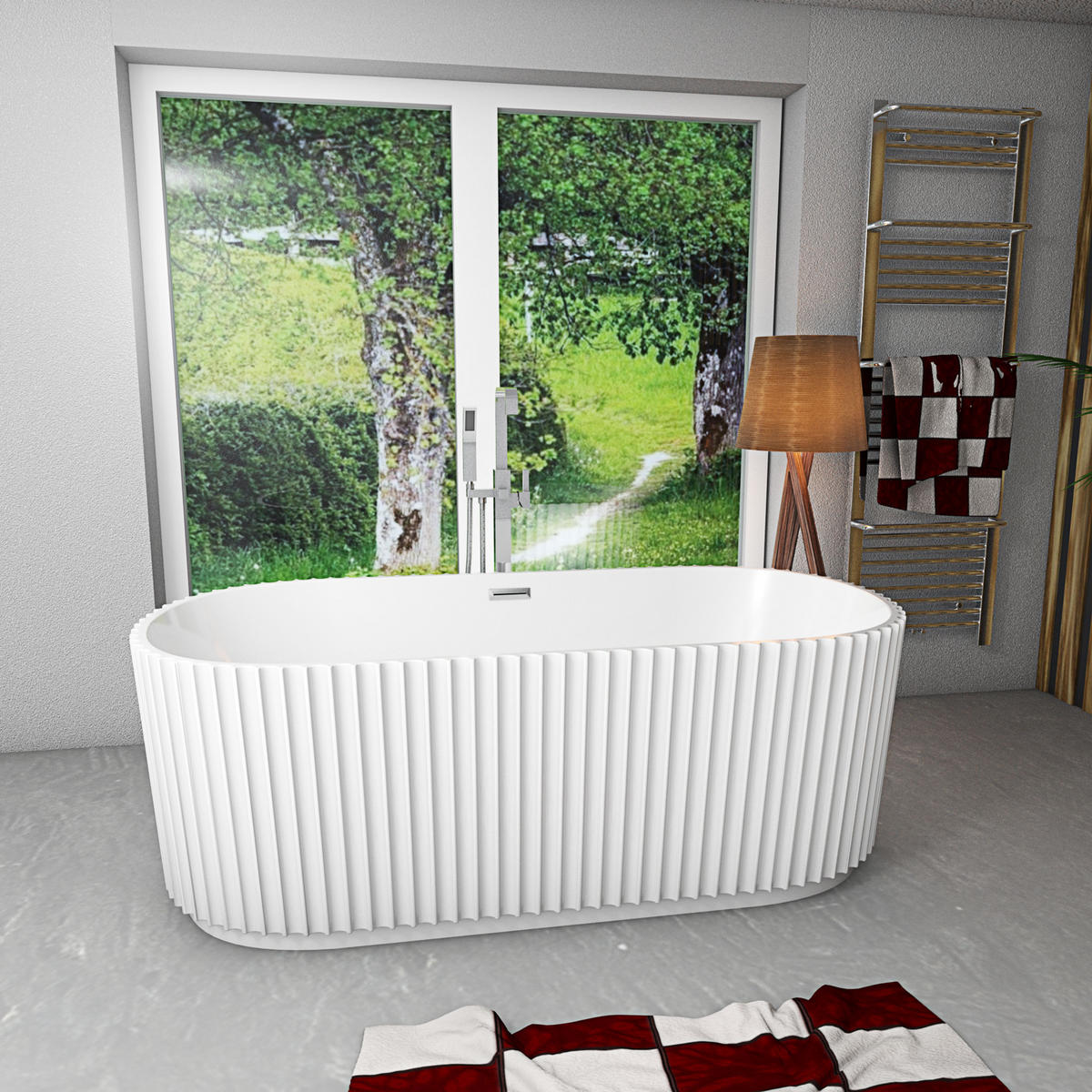 FREISTEHENDE Badewanne Wanne F08 170x80cm mit Armatur AF05 - Weiß, Glas/Kunststoff (80/58/170cm) - AcquaVapore by Sandra Jentho