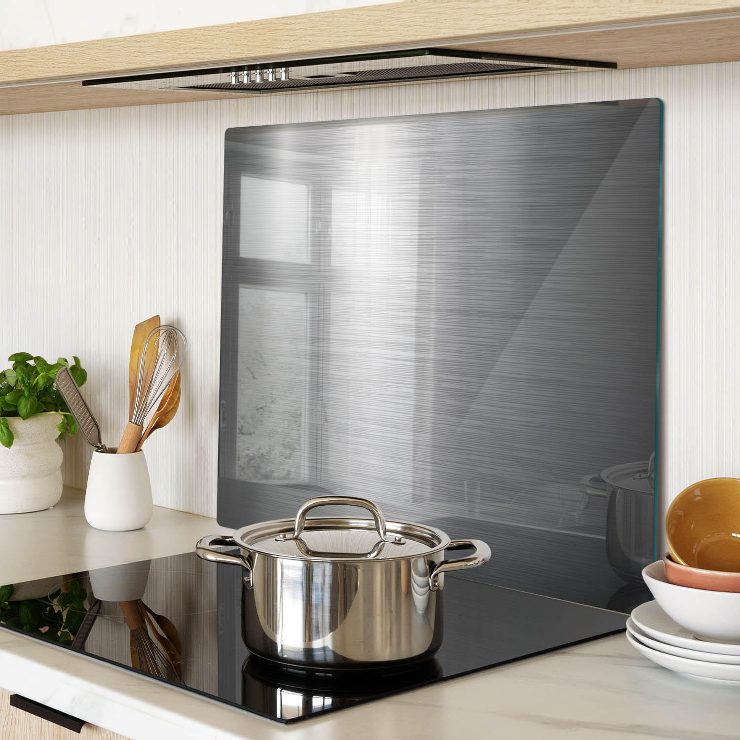 GLASPLATTE 60x52 cm Metallhintergrund - Hellgrau/Weiß, Glas (60/0.4/52cm) - TULUP