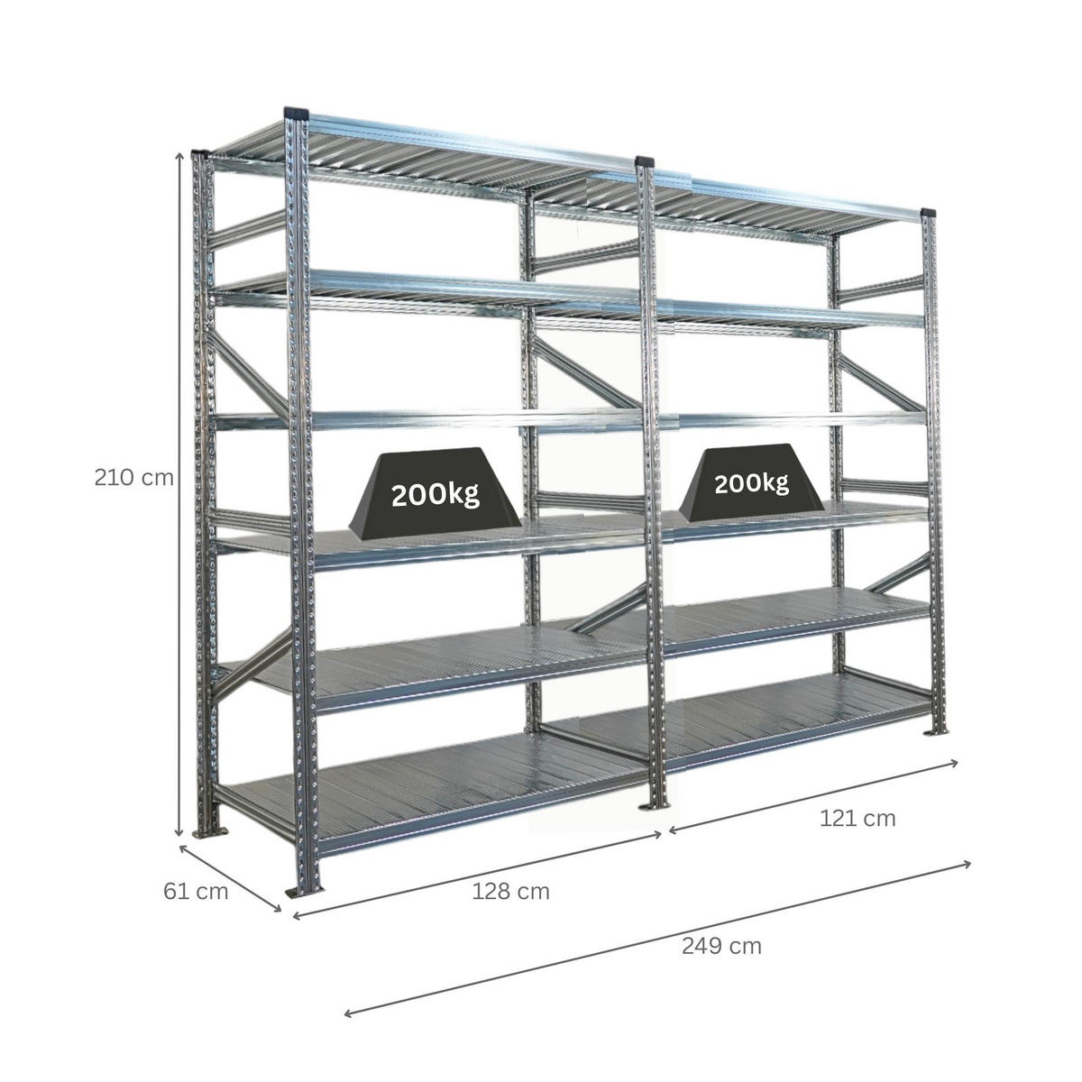 FACHBODENREGAL Proximo 210x240x60cm 6 Ebenen Beidseitig nutzbar Verzinkt - Silberfarben, Metall (240/210/60cm) - PROREGAL