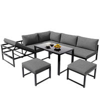 GARTEN-LOUNGESET 199/60/66 cm schwarz/grau aus Aluminium mit Liegefunktion - Grau, Metall - OKWISH