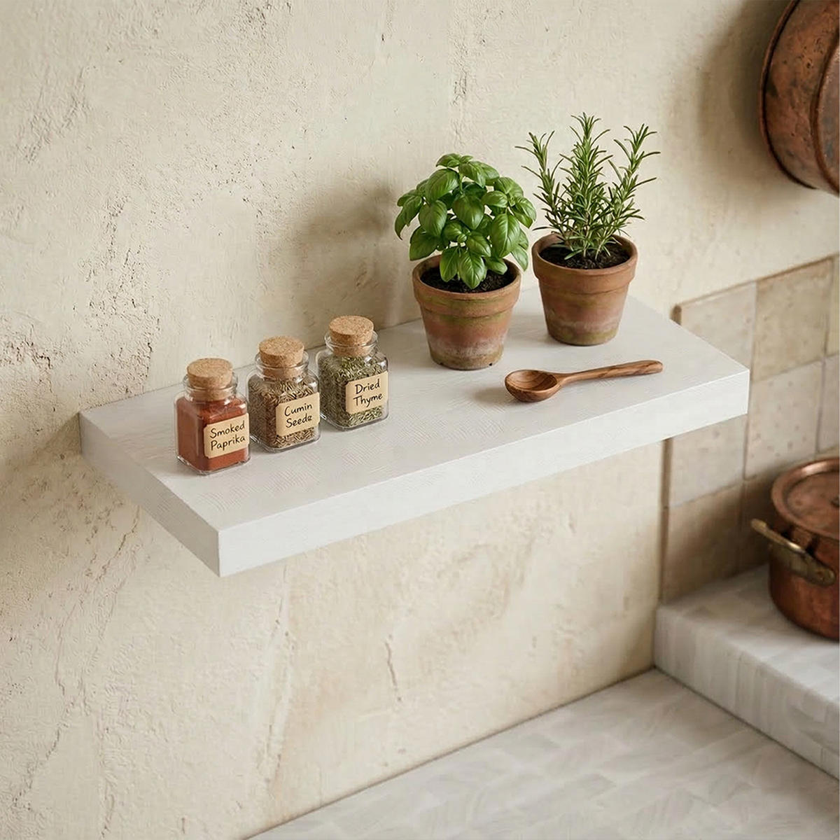 NÁSTENNÁ pol. - biela, kov/kompozitné drevo (60/4/23cm) - Relaxdays