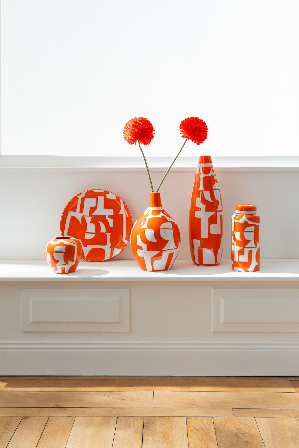 VASE GEOMETRISCH Weiß - Orange, Keramik (16cm) - J-Line