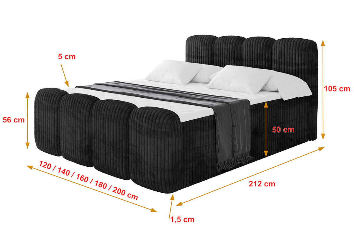 BOXBETT mit Matratze H4 und Lattenrost - NINA-Z - 200x200 cm - Schwarz - Graubraun, Holzwerkstoff (200/200cm)
