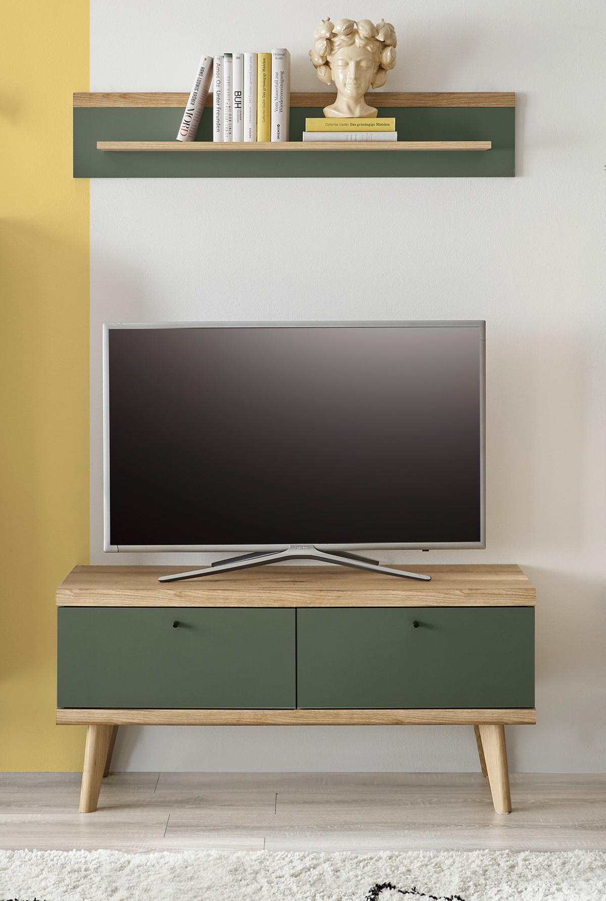 WANDBOARD Salbei, Evoke Eiche, Wandregal 107 cm skandinavisches Design - Eichefarben/Salbeigrün, Holzwerkstoff (107/20/19cm) - Furn.Design