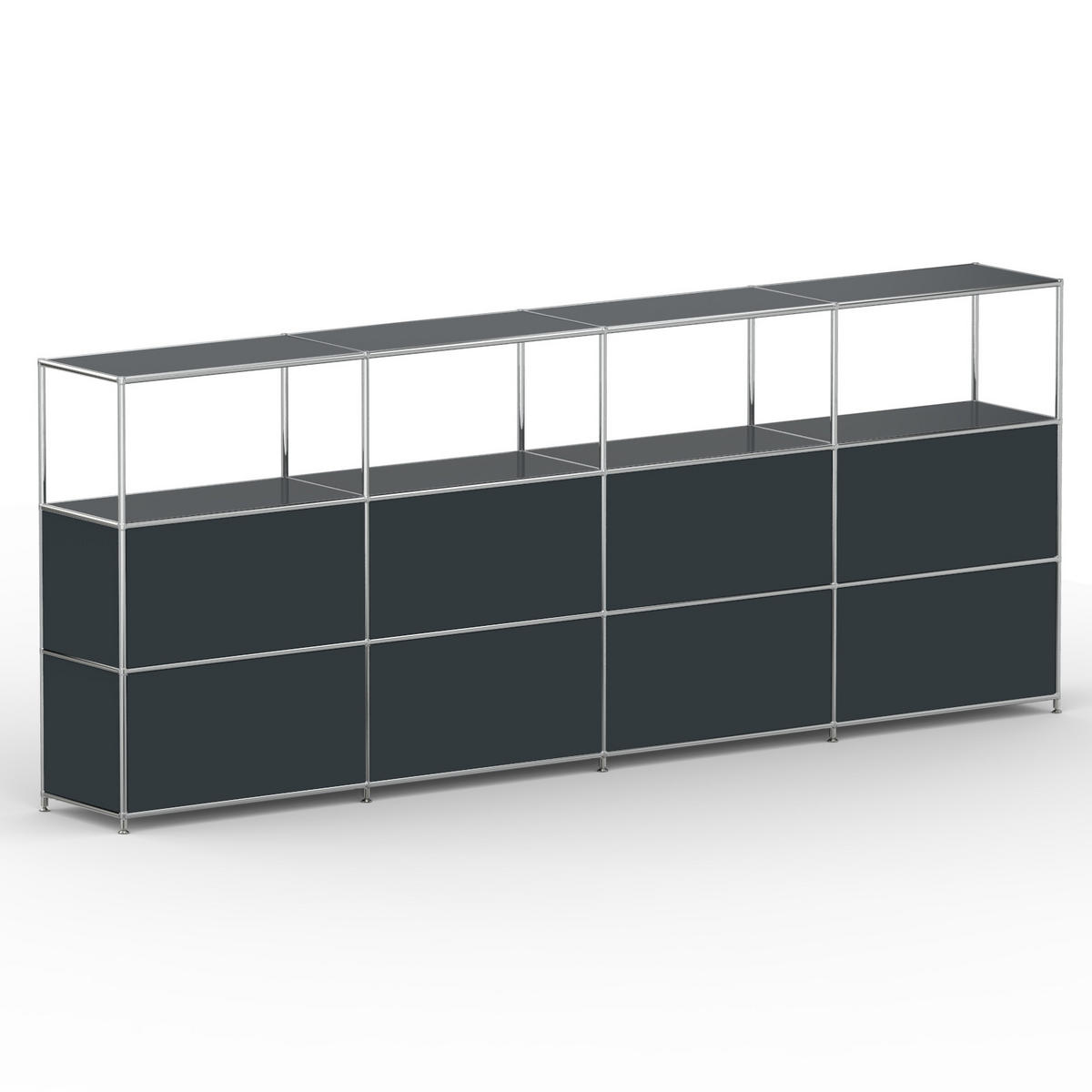 HOCHSCHRANK, 4 offene Fächer, 8 Klappen, Breite 302 cm, Anthrazit - Chromfarben/Silberfarben, Metall (40/118/302.2cm) - Versee