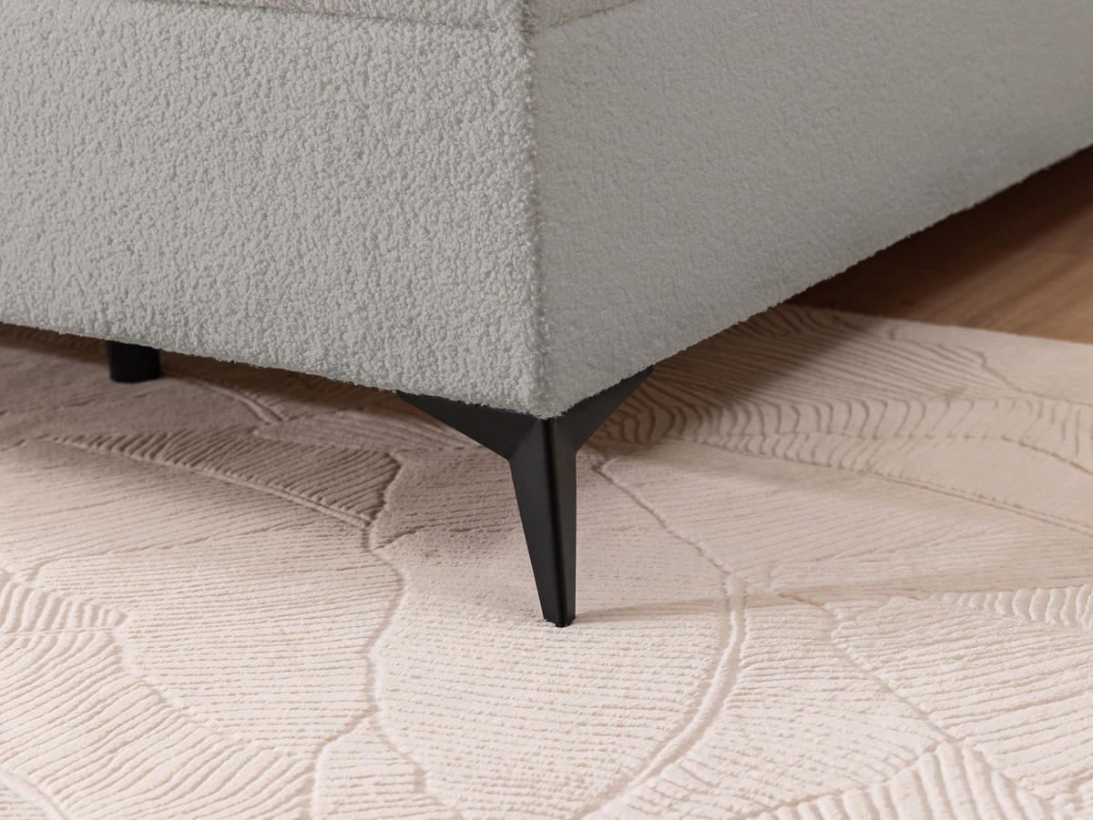 BOXBETT Sonna 160/200 cm Hellgrau Bouclé-Stoff mit abgerundetem Kopfteil und mit schwarzen Metallfüße - Hellgrau/Schwarz, Holz/Textil (160/200cm) - S-Style Möbel