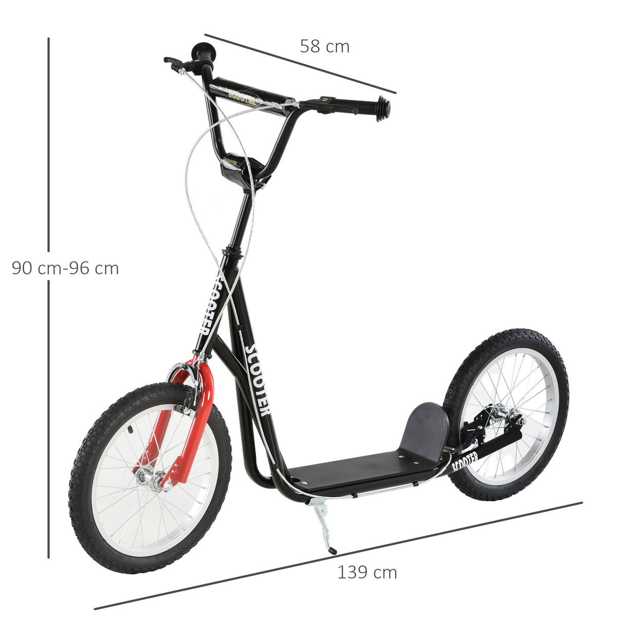 KINDERROLLER, Hellblau/Schwarz/Weiß/Grün, Stahl+ Aluminium - Schwarz, Metall (139/58/96cm) - HOMCOM
