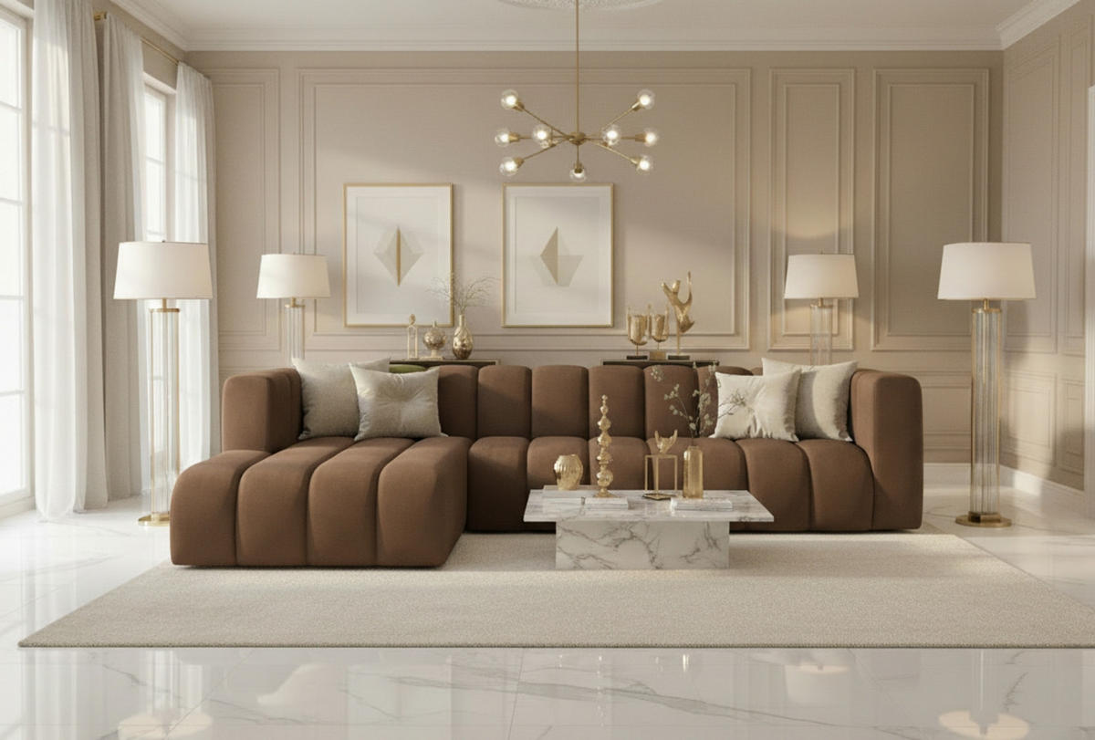 ECKSOFA L-Form GRAND 318 cm, Stoff Salvador, Dunkelbraun, Links - Dunkelbraun, Holz (318/179cm) - Kaiser Möbel